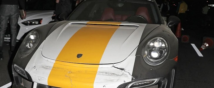Chris Brown's custom Porsche takes some damage in multi-vehicle crash in valet parking
