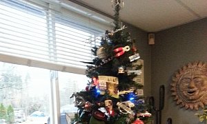 Christmas Tree Decorated with Tons of Car Logos Has Mercedes-Benz Star on Top