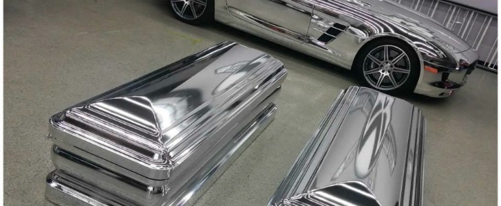 SLS AMG and caskets wrapped in chrome