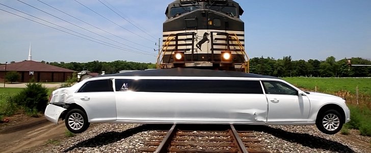 Chrysler 300 Limo crashed by train