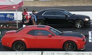 Chrysler 300 SRT Drags Challenger Hellcat Widebody, Takes a Mopar To Catch a Mopar