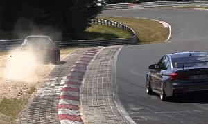 Honda Civic Has Nurburgring Near Crash while Chased by BMW M3, Hits Gravel Trap