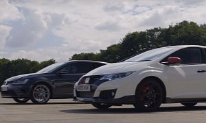 Civic Type R vs Golf GTI Clubsport S Standing Mile Drag Race Has Stunning Finale