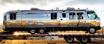 Classic ‘89 370LE Airstream Motorhome Is Now a Rolling Private Cinema That Sleeps 7