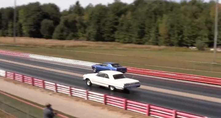 Mustang vs. Impala drag race
