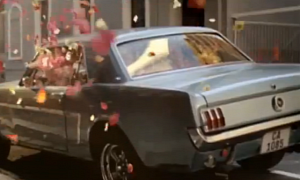 Classic Mustang Fills With Pink Petals in Lacoste Commercial