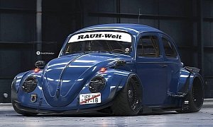 Old VW Beetle Gets RWB Kit and Rotiform Wheels, Looks Chubby
