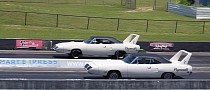 “Cloned” Old School Plymouth Superbirds Have Great Fun Drag Racing Each Other