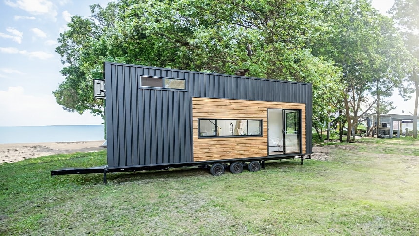 Maple is a two-bedroom tiny house with a modern minimalist style
