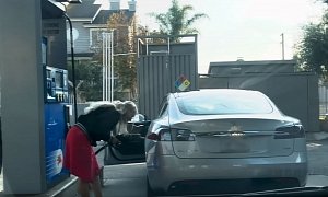 Confused Blonde Tries to Fuel up Tesla Model S, Hilarity Ensues