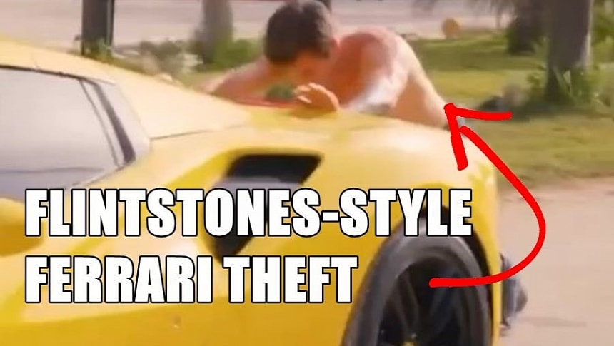 Jake Gyllenhaal steals Conor McGregor's Ferrari 488 Spider "Flintstones style"