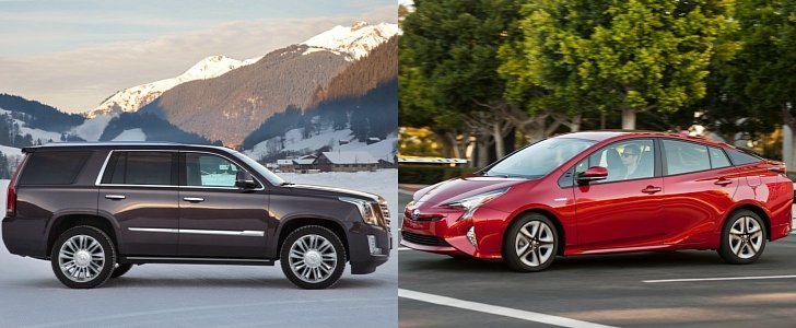 Toyota Prius and Cadillac Escalade