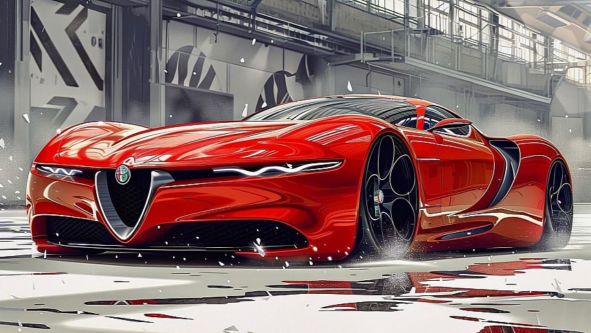 Alfa Romeo sports car rendering by petrolhead.ai