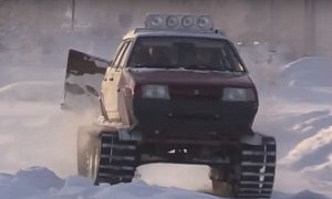 Cool Russian Mechanic Turns His Lada into a DIY Tank, Rescues Cars from the Snow