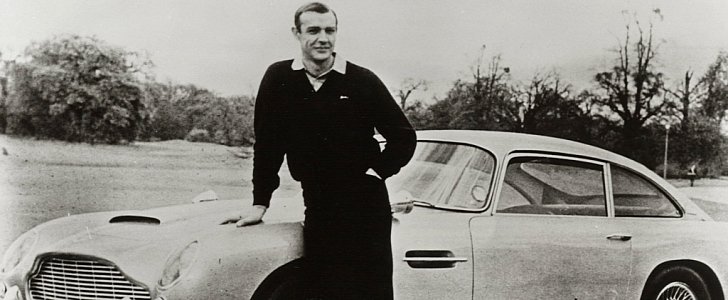 A young Sean Connery with the four-wheeled star of Goldfinger.