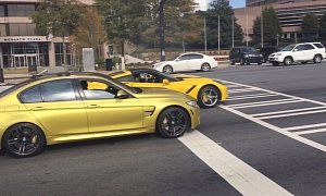 Corvette C7 Nearly Crashes Drag Racing BMW M3 from Stop Light