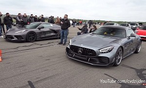 Corvette C8 Stands Up for America, Drag Races Mercedes-AMG GT R Pro in Europe