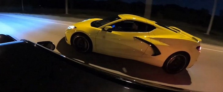 Stock Corvette C8 takes on Camaro SS with a cold air intake and drag radials