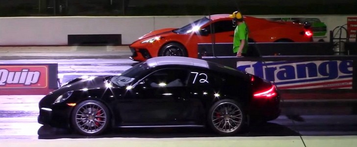 Corvette C8 Stingray takes on a Porsche 911 Carrera over a quarter mile