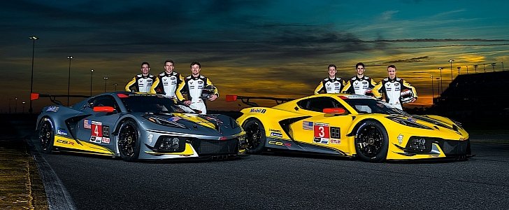The two Chevy Corvette C8.R racing in the GTLM class