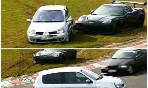 Corvette Struck by Clio RS on Nurburgring, Silly Crash Resembles Reverse PIT Maneuver
