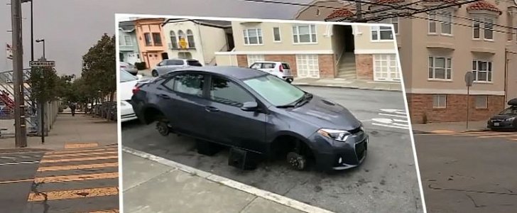 Car thieves strip Toyota Corolla of all 4 wheels