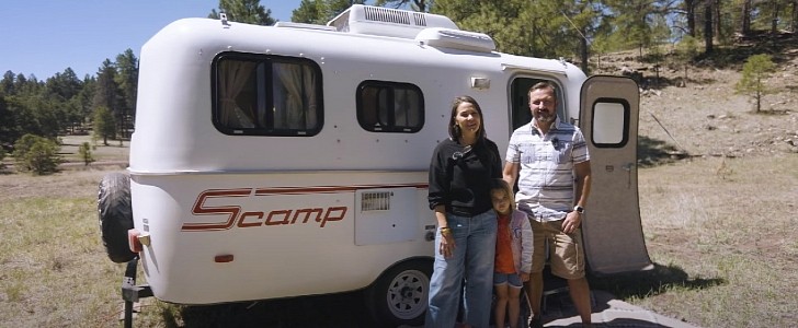Family of three breathes new life into old Scamp trailer