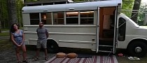 Couple Turns School Bus Into Off-Grid Mobile Tiny Home With Meditation Roof Deck