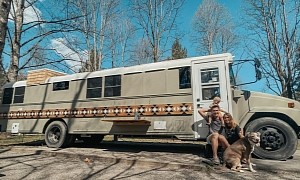 Couple Transforms 1999 Bluebird Bus Into a Gorgeous Tiny Family Home