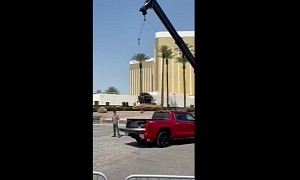 Crane Drops Big Engine Into the Composite Bed of the 2022 Toyota Tundra