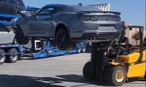 Crashed in Less Than 2,000 Miles: Chevy Camaro ZL1 Gets One Final Forklift Ride