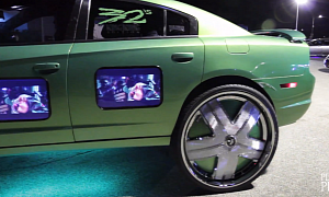 Crazy Dodge Charger on 32s Has TVs in the Doors