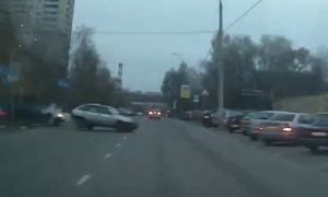 Crazy Lada Driver Comes Out of Nowhere