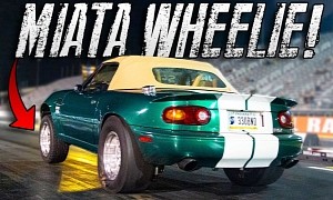 Crazy V8-Powered Miata Does a Wheelie and 9s Runs at the Drag Strip