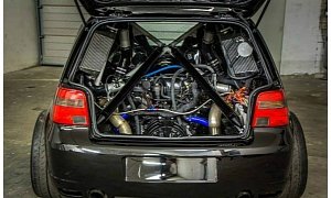 Crazy VW Golf Packs a Twin-Turbo Lamborghini V10 Engine
