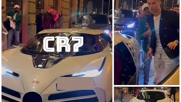 Cristiano Ronaldo steps out for dinner in his 1-of-7 Bugatti Centodieci