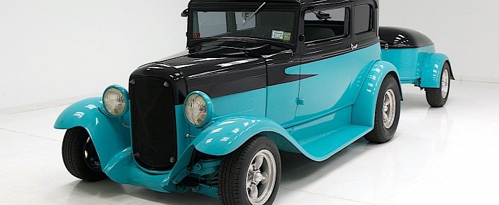 1930 Ford Victoria with matching trailer