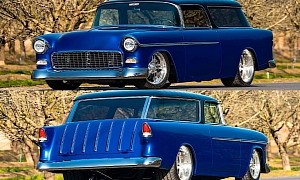 Custom 1955 Chevrolet Nomad Has Massive Engine Under the Hood, Born and Bred for SEMA