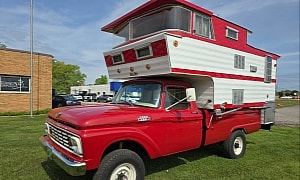 Custom '63 Ford F100's Now Married to a Del Rey Sky Lounge Camper, Sports 460 V8