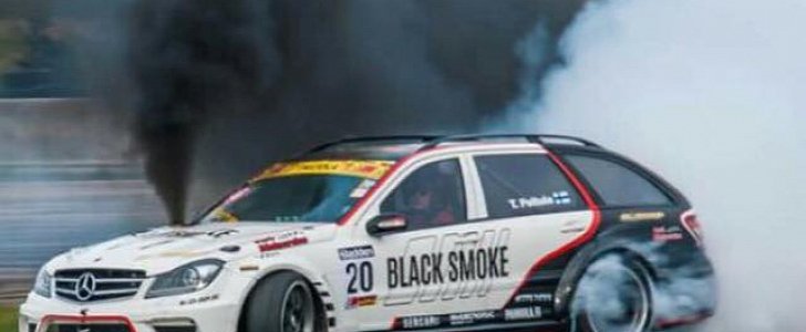 Custom C-Class Wagon Diesel Drift Machine Makes Black Smoke Clouds