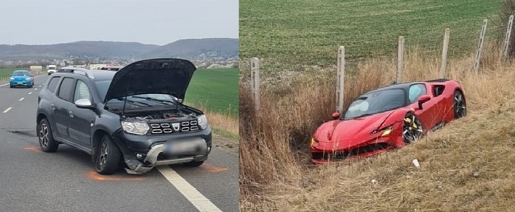 Ferrari SF90, Dacia Duster - Accident