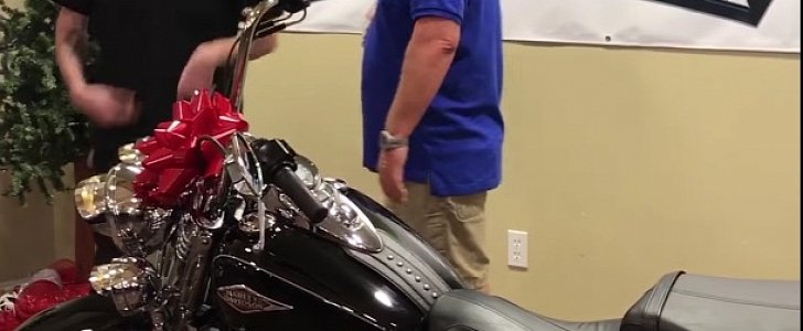 Dad gets Harley Davidson for Christmas