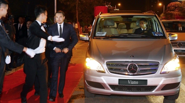 Leonardo DiCaprio Exiting a Mercedes-Benz Viano in China.