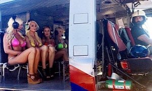 Dan Bilzerian Flies A Chopper to Pick Up a Friend: Girls in Bikinis in the Back