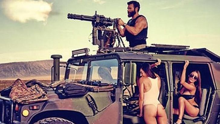 Dan Bilzerian Takes Bikini Girls at a Desert Shooting Spree Driving a Humvee