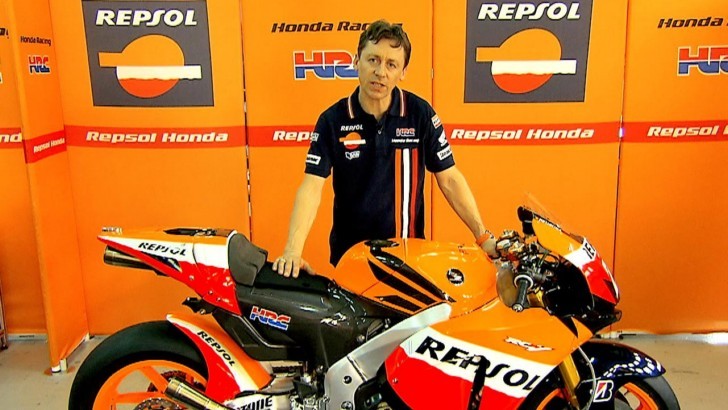 Young Mike Leitner and the Repsol Honda MotoGP prototype
