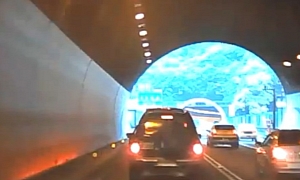 Dash-Mounted Camera Captures Tunnel Pile-Up
