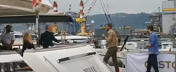 David Beckham Checking Out Ferretti Yacht