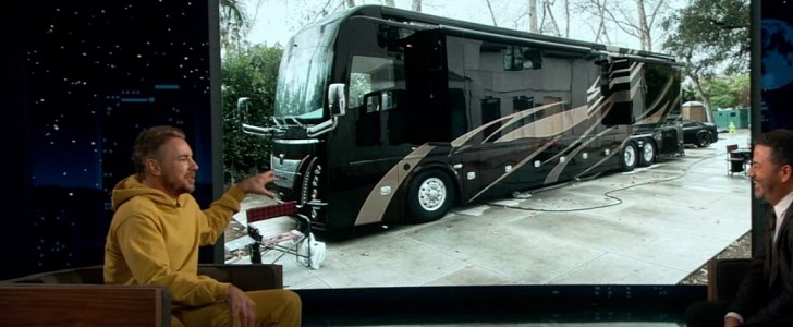 Dax Shepard shows off his new, still pretty much unused luxury RV on Jimmy Kimmel