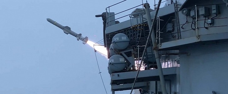HMS Westminster launched Harpoon missiles against USS Boone
